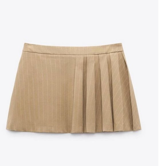 BLOGGER'S FAVE! Zara Set Pinstripe Box Pleat Skirt And Vest Brown NWT - Picture 15 of 17